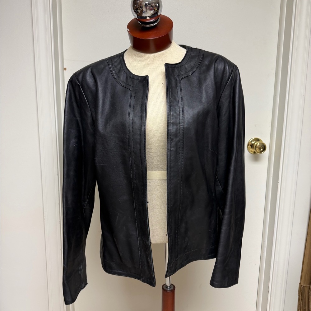 Chico’s Black 100% Leather Jacket Size 3 (L/16-18)